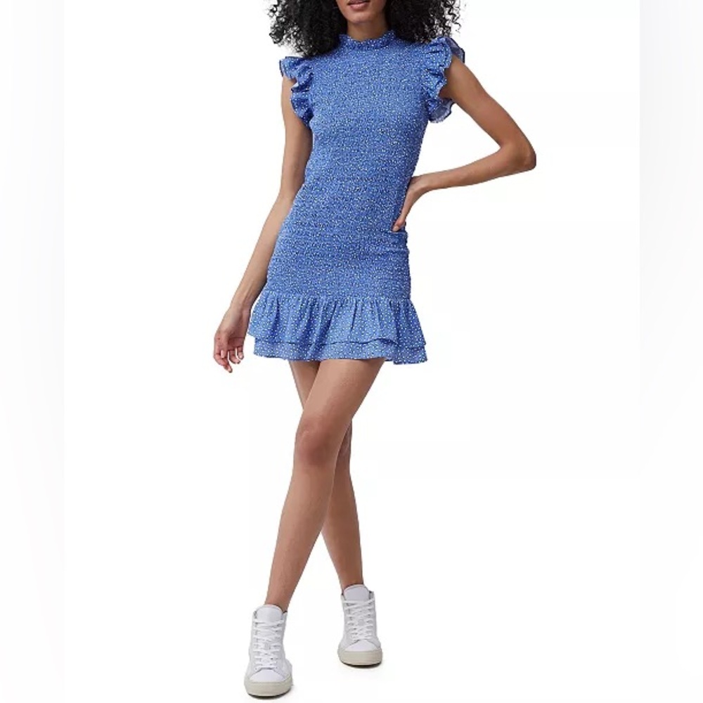 French Connection Elao Verona Printed Smocked Ruffled Dress Small